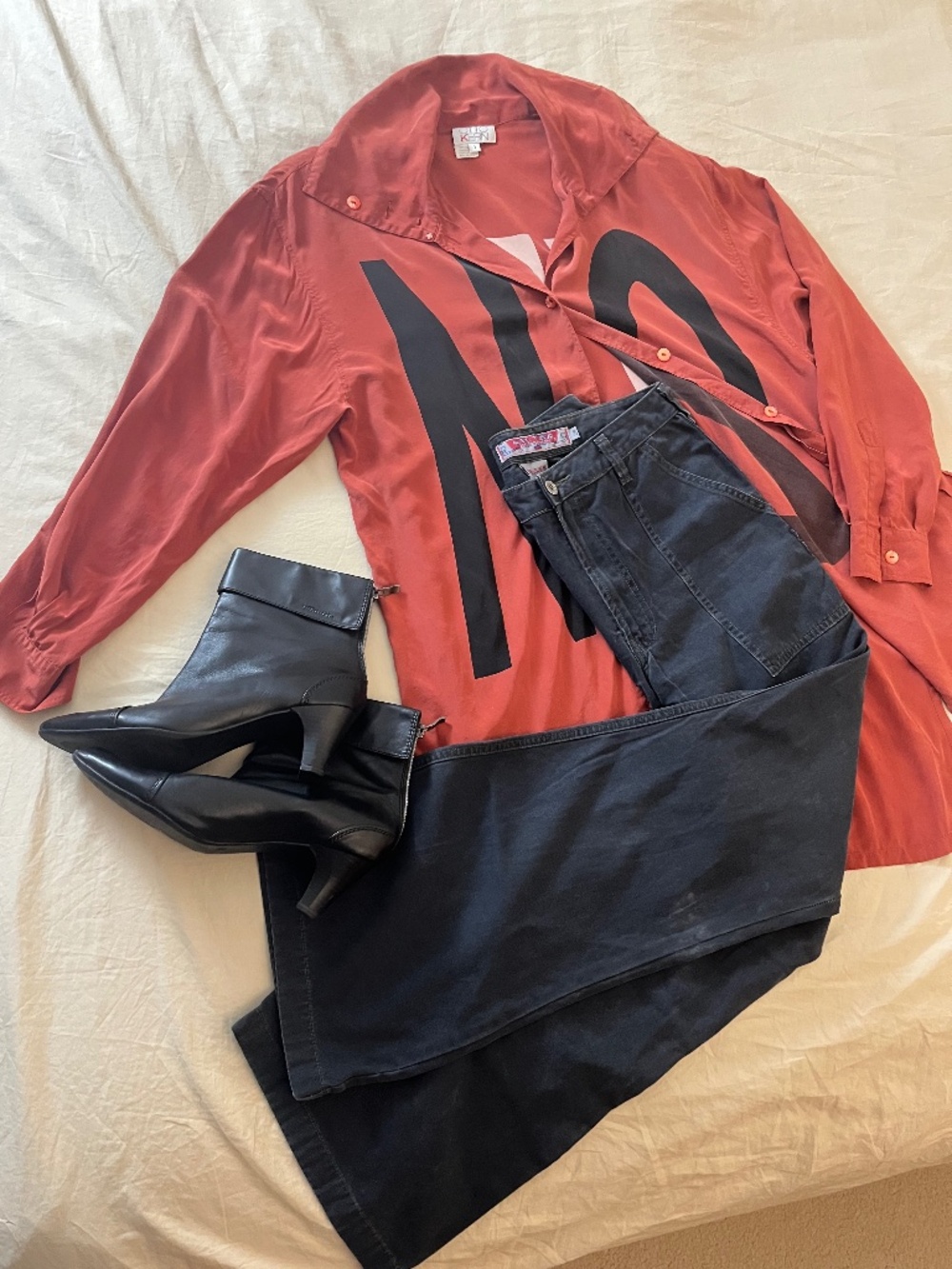 Otto Kern - Vintage 90s Brick Red NO/YES Button-Up Silk Shirt